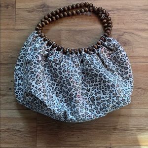 Animal Print Brown Sequin Wood Hobo Bag